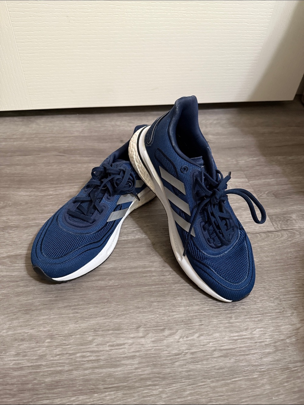 adidas Navy Athletic Running Shoes with White Stripes